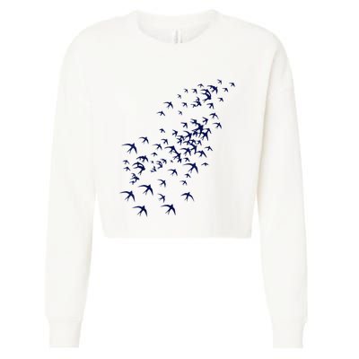 Swarm Of Swallows Flying Flock Of Birds For Nature Lovers Cropped Pullover Crew