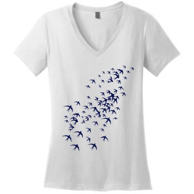 Swarm Of Swallows Flying Flock Of Birds For Nature Lovers Women's V-Neck T-Shirt