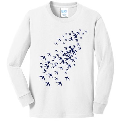 Swarm Of Swallows Flying Flock Of Birds For Nature Lovers Kids Long Sleeve Shirt