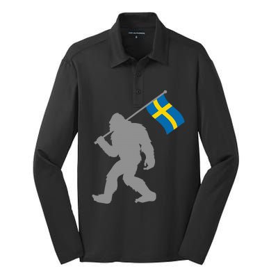 Sverige Or Swedish Flag On Sweden Flag Silk Touch Performance Long Sleeve Polo