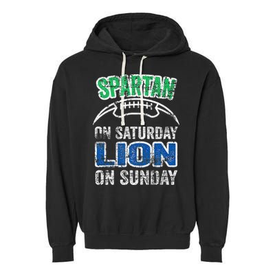 Spartan On Saturday Lion On Sunday Funny Detroit Garment-Dyed Fleece Hoodie