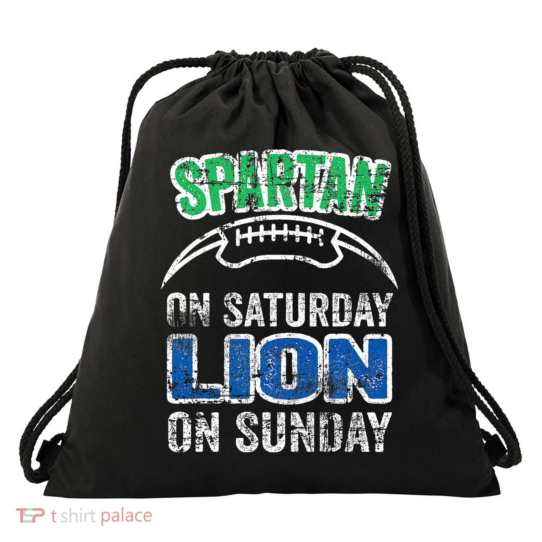 Spartan On Saturday Lion On Sunday Funny Detroit Drawstring Bag