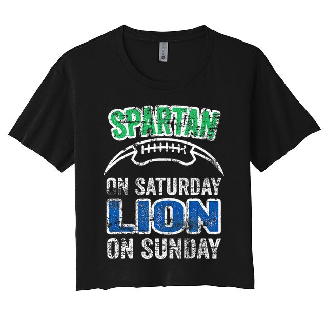 Spartan On Saturday Lion On Sunday Funny Detroit Women's Crop Top Tee