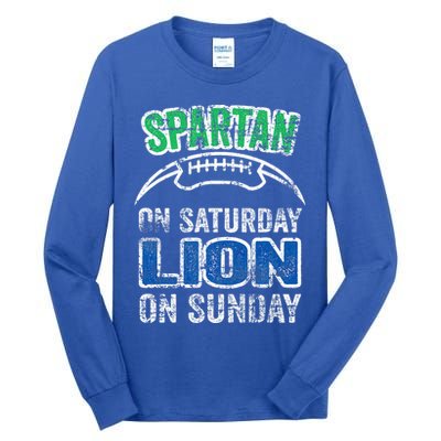 Spartan On Saturday Lion On Sunday Funny Detroit Tall Long Sleeve T-Shirt