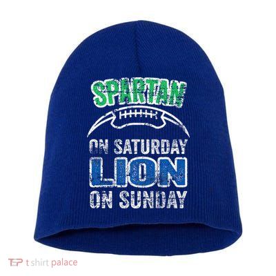 Spartan On Saturday Lion On Sunday Funny Detroit Short Acrylic Beanie