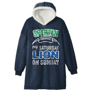 Spartan On Saturday Lion On Sunday Funny Detroit Hooded Wearable Blanket