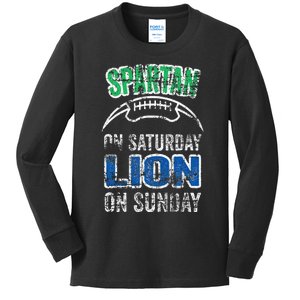 Spartan On Saturday Lion On Sunday Funny Detroit Kids Long Sleeve Shirt