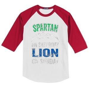 Spartan On Saturday Lion On Sunday Funny Detroit Kids Colorblock Raglan Jersey