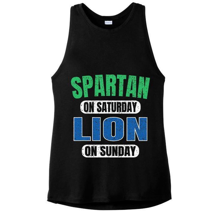 Spartan On Saturday Lion On Sunday Funny Detroit Vintage Ladies PosiCharge Tri-Blend Wicking Tank