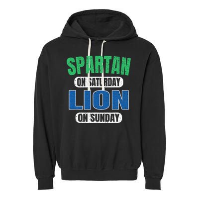 Spartan On Saturday Lion On Sunday Funny Detroit Vintage Garment-Dyed Fleece Hoodie
