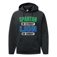 Spartan On Saturday Lion On Sunday Funny Detroit Vintage Performance Fleece Hoodie