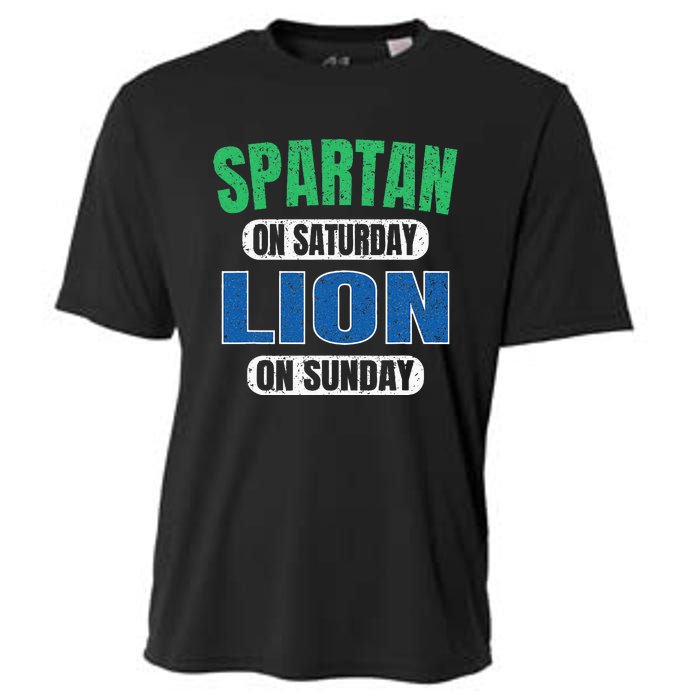 Spartan On Saturday Lion On Sunday Funny Detroit Vintage Cooling Performance Crew T-Shirt