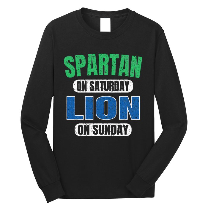 Spartan On Saturday Lion On Sunday Funny Detroit Vintage Long Sleeve Shirt