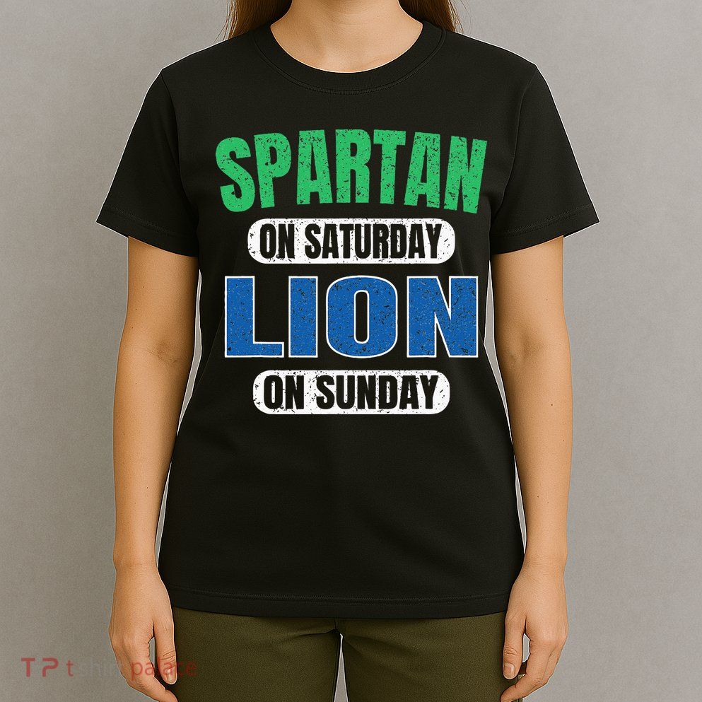 Spartan On Saturday Lion On Sunday Funny Detroit Vintage T-Shirt