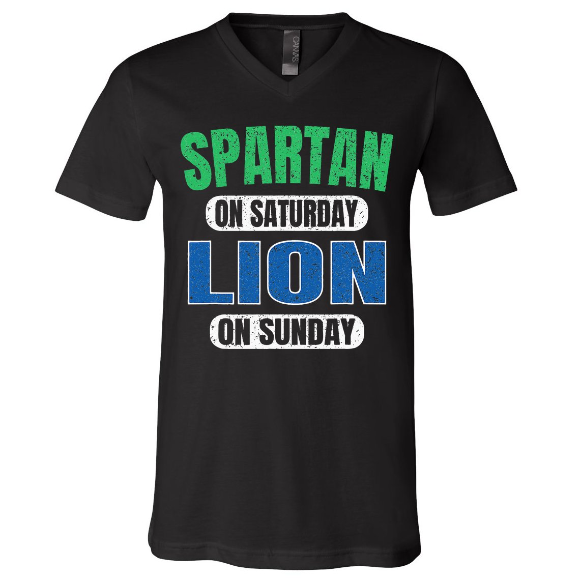 Spartan On Saturday Lion On Sunday Funny Detroit Vintage V-Neck T-Shirt