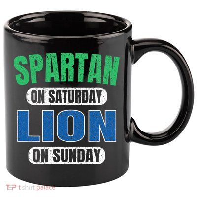 Spartan On Saturday Lion On Sunday Funny Detroit Vintage 11oz C Handle Ceramic Mug
