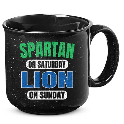 Spartan On Saturday Lion On Sunday Funny Detroit Vintage 15oz Campfire Ceramic Mug