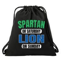 Spartan On Saturday Lion On Sunday Funny Detroit Vintage Drawstring Bag