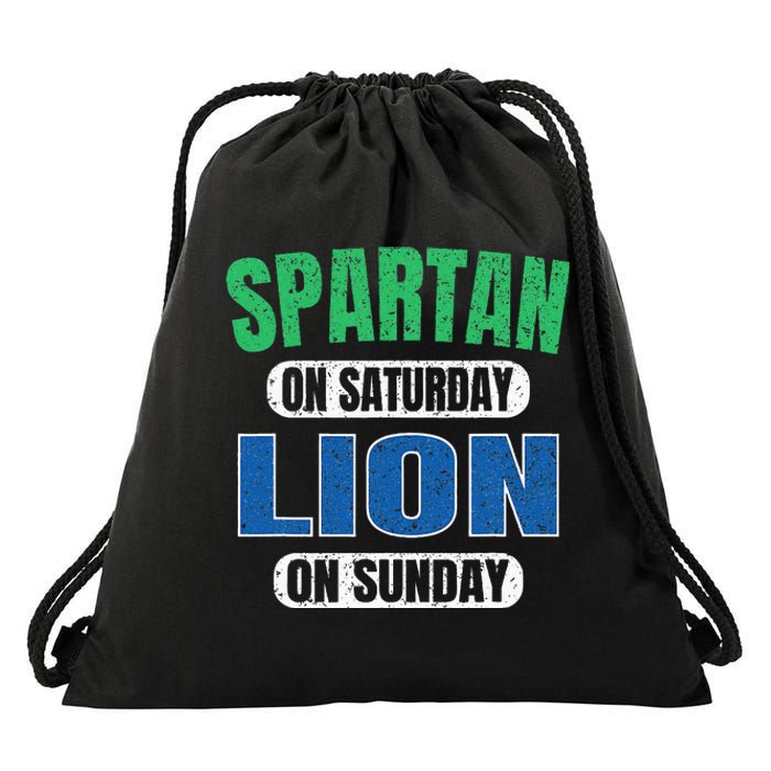 Spartan On Saturday Lion On Sunday Funny Detroit Vintage Drawstring Bag