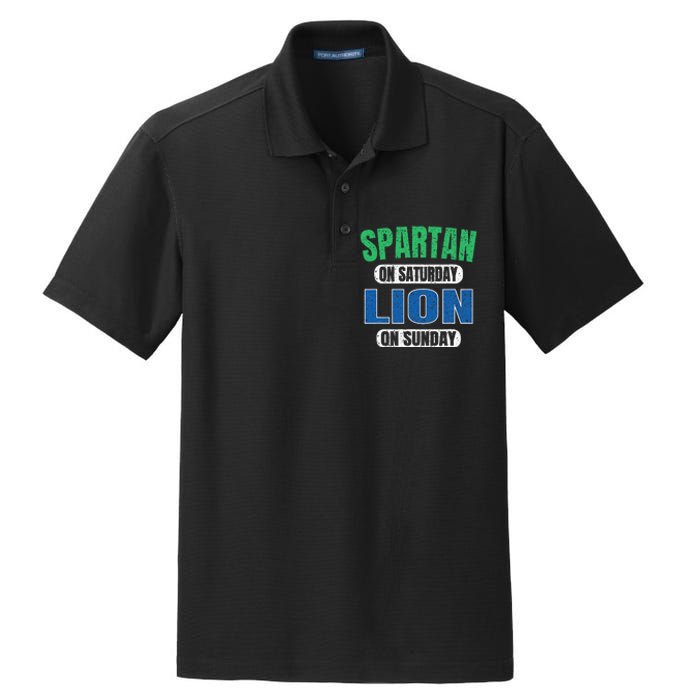 Spartan On Saturday Lion On Sunday Funny Detroit Vintage Dry Zone Grid Polo