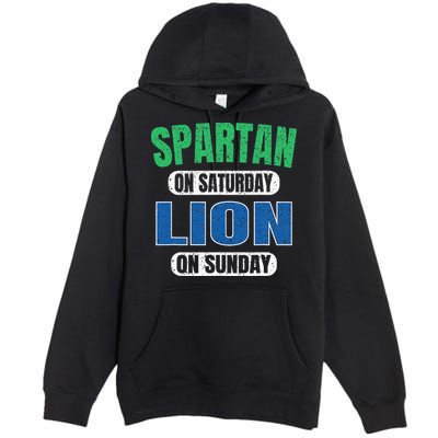 Spartan On Saturday Lion On Sunday Funny Detroit Vintage Premium Pullover Hoodie