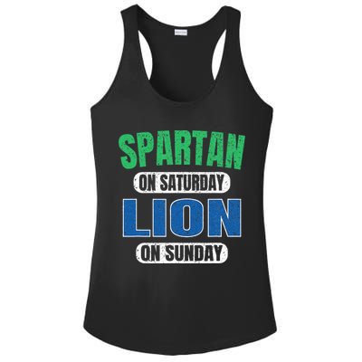 Spartan On Saturday Lion On Sunday Funny Detroit Vintage Ladies PosiCharge Competitor Racerback Tank