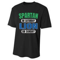 Spartan On Saturday Lion On Sunday Funny Detroit Vintage Performance Sprint T-Shirt