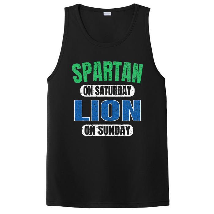 Spartan On Saturday Lion On Sunday Funny Detroit Vintage PosiCharge Competitor Tank