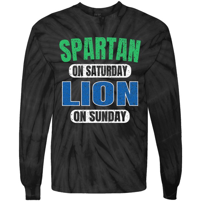 Spartan On Saturday Lion On Sunday Funny Detroit Vintage Tie-Dye Long Sleeve Shirt