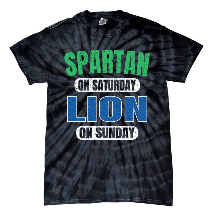 Spartan On Saturday Lion On Sunday Funny Detroit Vintage Tie-Dye T-Shirt