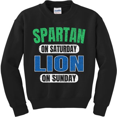 Spartan On Saturday Lion On Sunday Funny Detroit Vintage Kids Sweatshirt
