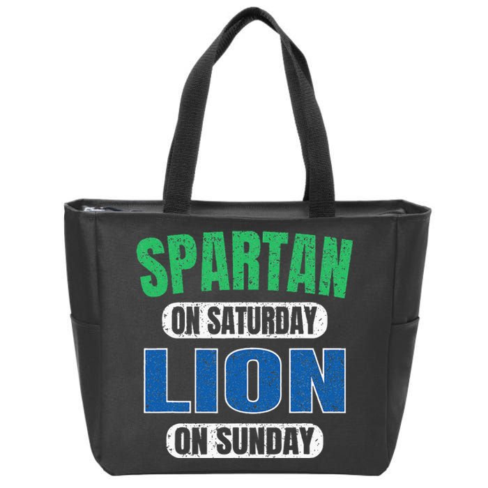 Spartan On Saturday Lion On Sunday Funny Detroit Vintage Zip Tote Bag