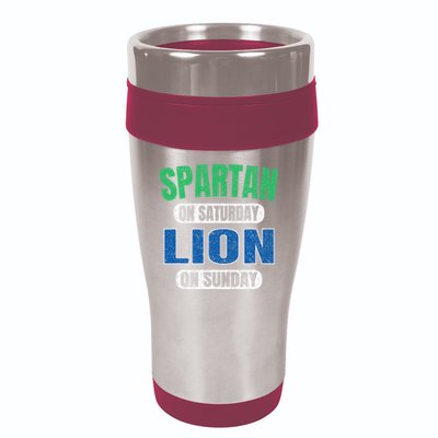 Spartan On Saturday Lion On Sunday Funny Detroit Vintage 16oz Travel Tumbler
