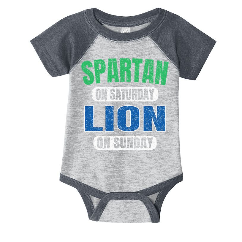 Spartan On Saturday Lion On Sunday Funny Detroit Vintage Infant Baby Jersey Bodysuit