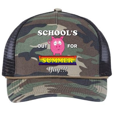 School's Out Summer Cute Gift Last Day School Cute Pig Piggie Piggy Gift Retro Rope Trucker Hat Cap