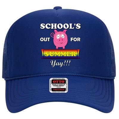 School's Out Summer Cute Gift Last Day School Cute Pig Piggie Piggy Gift High Crown Mesh Back Trucker Hat