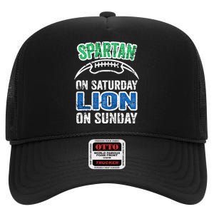 Spartan On Saturday Lion On Sunday Detroit Won High Crown Mesh Back Trucker Hat