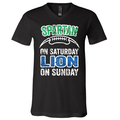 Spartan On Saturday Lion On Sunday Detroit Won V-Neck T-Shirt