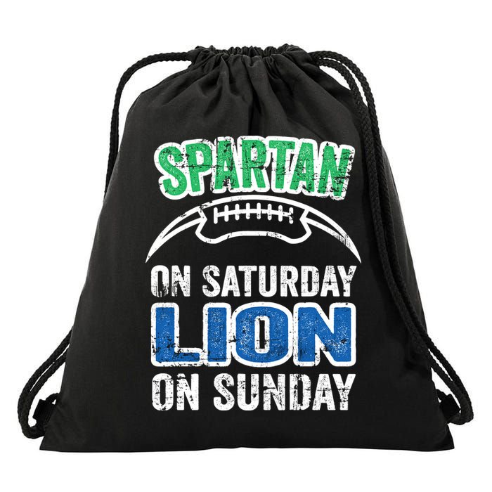Spartan On Saturday Lion On Sunday Detroit Won Drawstring Bag