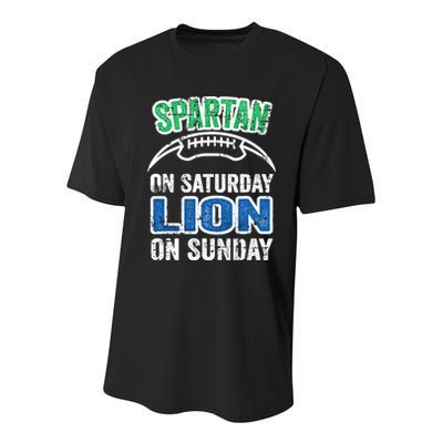 Spartan On Saturday Lion On Sunday Detroit Won Youth Performance Sprint T-Shirt