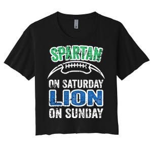 Spartan On Saturday Lion On Sunday Detroit Won Women's Crop Top Tee