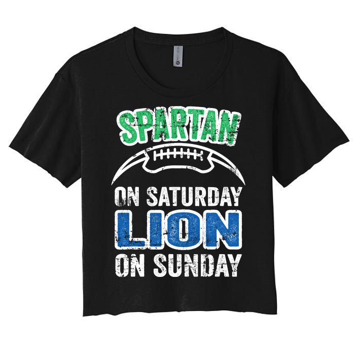 Spartan On Saturday Lion On Sunday Detroit Won Women's Crop Top Tee