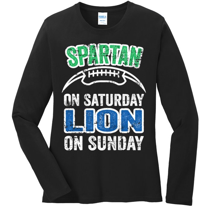 Spartan On Saturday Lion On Sunday Detroit Won Ladies Long Sleeve Shirt