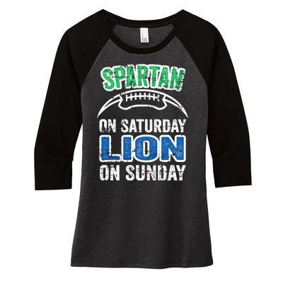 Spartan On Saturday Lion On Sunday Detroit Won Women's Tri-Blend 3/4-Sleeve Raglan Shirt