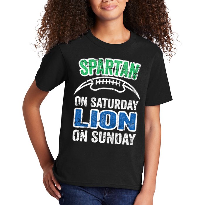 Spartan On Saturday Lion On Sunday Detroit Won Kids T-Shirt