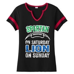 Spartan On Saturday Lion On Sunday Funny Detroit Wo Ladies Halftime Notch Neck Tee