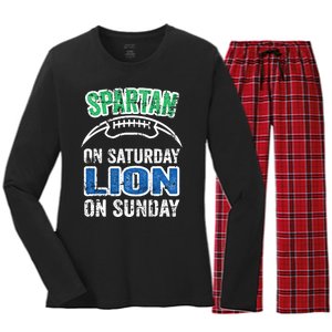 Spartan On Saturday Lion On Sunday Funny Detroit Wo Women's Long Sleeve Flannel Pajama Set 