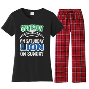 Spartan On Saturday Lion On Sunday Funny Detroit Wo Women's Flannel Pajama Set