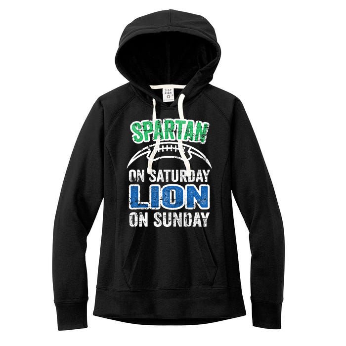 Spartan On Saturday Lion On Sunday Funny Detroit Wo Women's Fleece Hoodie