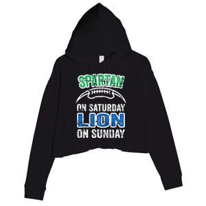 Spartan On Saturday Lion On Sunday Funny Detroit Wo Crop Fleece Hoodie